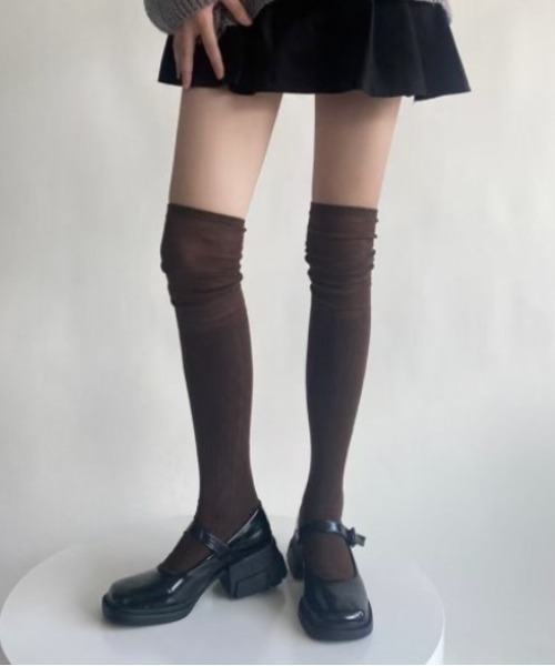 CALIFORNIA OUTFITTERS（カリフォルニア アウトフィッターズ）の「3-8E20 シアー切り替え ニーハイソックス（ソックス/靴下・レディース・ホワイト/ブラウン/グレー/ブラック・ONESIZE）」の14枚目の写真