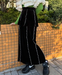 配色メロウベロアレイヤードスカート
