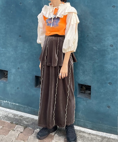 junoah(ジュノア)の「配色メロウベロアレイヤードスカート(スカート・レディース・モカ/ダークグレー/ブラック・MEDIUM/LARGE/X-LARGE)」の5枚目の写真