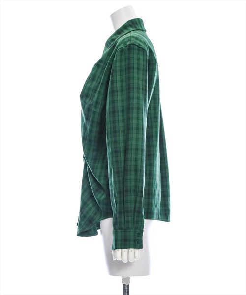 clear（クリア）の「タック入リチェック柄長袖シャツ［大人 カジュアル 着回し力抜群］≪再入荷≫（シャツ/ブラウス・レディース・ブラウン/グレー/グリーン・F）」の6枚目の写真