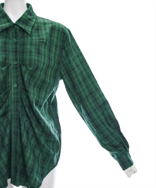 clear（クリア）の「タック入リチェック柄長袖シャツ［大人 カジュアル 着回し力抜群］≪再入荷≫（シャツ/ブラウス・レディース・ブラウン/グレー/グリーン・F）」の10枚目の写真
