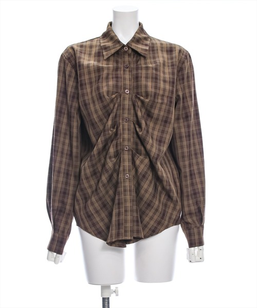 clear（クリア）の「タック入リチェック柄長袖シャツ［大人 カジュアル 着回し力抜群］≪再入荷≫（シャツ/ブラウス・レディース・ブラウン/グレー/グリーン・F）」の14枚目の写真