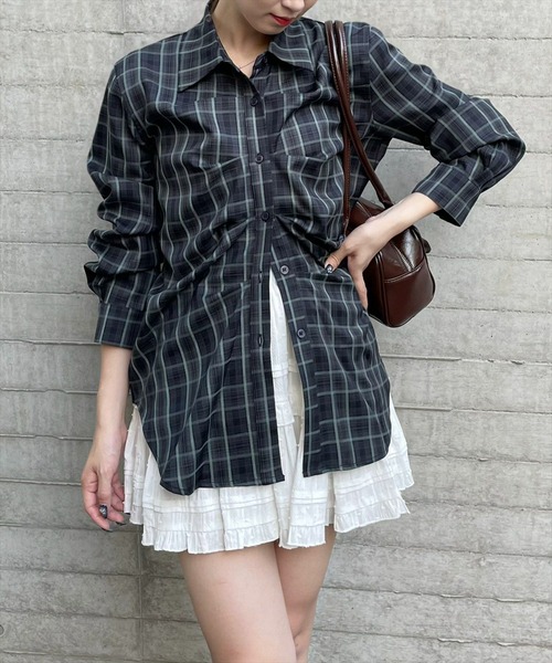 clear（クリア）の「タック入リチェック柄長袖シャツ［大人 カジュアル 着回し力抜群］≪再入荷≫（シャツ/ブラウス・レディース・ブラウン/グレー/グリーン・F）」の17枚目の写真