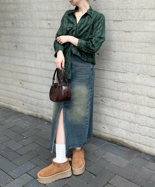 clear（クリア）の「タック入リチェック柄長袖シャツ［大人 カジュアル 着回し力抜群］≪再入荷≫（シャツ/ブラウス・レディース・ブラウン/グレー/グリーン・F）」の19枚目の写真