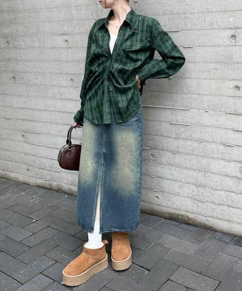 clear（クリア）の「タック入リチェック柄長袖シャツ［大人 カジュアル 着回し力抜群］≪再入荷≫（シャツ/ブラウス・レディース・ブラウン/グレー/グリーン・F）」の20枚目の写真