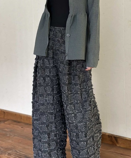 Per sist ence(パーシエンス)の「フリンジチェッククロスタックパンツ(その他パンツ・レディース・ブラック/チャコールグレー/ベージュ/ホワイト×ブラック・FREE)」の15枚目の写真