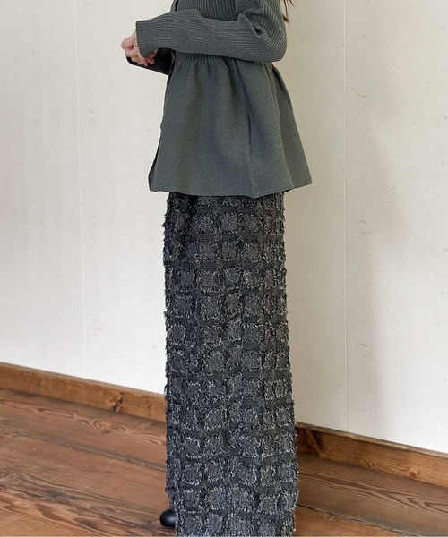 Per sist ence(パーシエンス)の「フリンジチェッククロスタックパンツ(その他パンツ・レディース・ブラック/チャコールグレー/ベージュ/ホワイト×ブラック・FREE)」の7枚目の写真