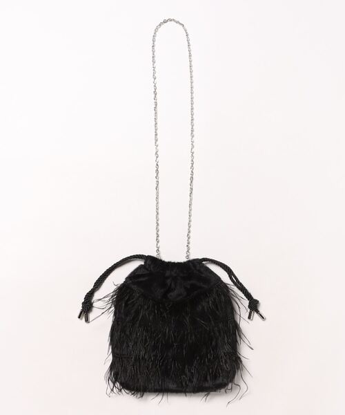 Q（キュー）の「フラッフィーフェザー巾着バッグ（クラッチバッグ・レディース・ブラック/ライトグレー・ONE SIZE）」の3枚目の写真