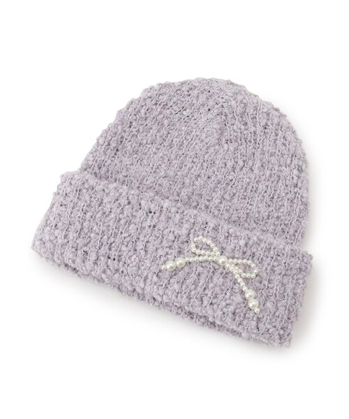 SHOO・LA・RUE（シューラルー）の「パール調リボンポコポコニット帽子（ニットキャップ/ビーニー・キッズ・オフホワイト/ベビーピンク・99）」の2枚目の写真