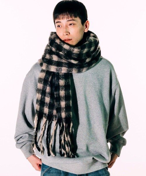 FREAK'S STORE(フリークスストア)の「ブロックチェック ボリューム マフラー(マフラー・メンズ・ブラック/オレンジ・フリ-)」の8枚目の写真