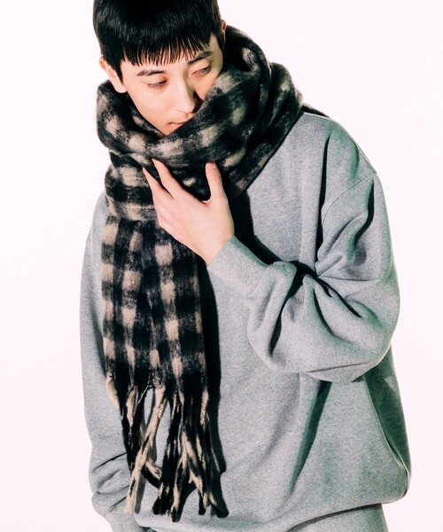 FREAK'S STORE(フリークスストア)の「ブロックチェック ボリューム マフラー(マフラー・メンズ・ブラック/オレンジ・フリ-)」の9枚目の写真