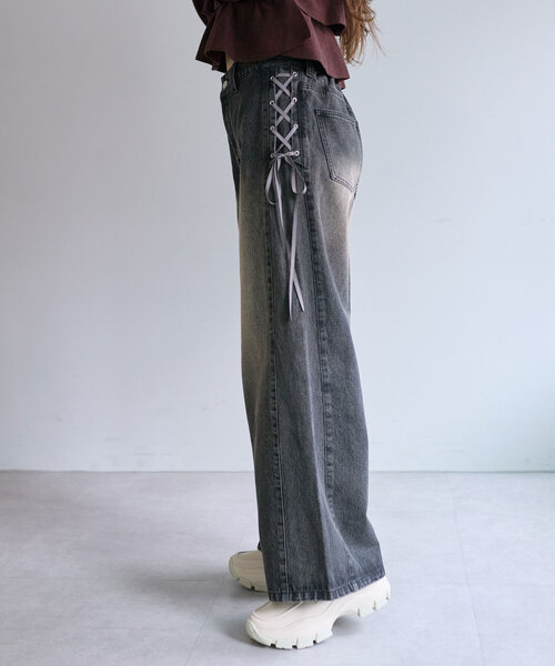 OLIVE des OLIVE（オリーブデオリーブ）の「【SMサイズ展開】サイドレースアップデニムパンツ（その他パンツ・レディース・ブラック/サックスブルー・MEDIUM/SMALL）」の9枚目の写真