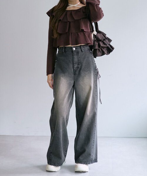 OLIVE des OLIVE（オリーブデオリーブ）の「【SMサイズ展開】サイドレースアップデニムパンツ（その他パンツ・レディース・ブラック/サックスブルー・MEDIUM/SMALL）」の12枚目の写真