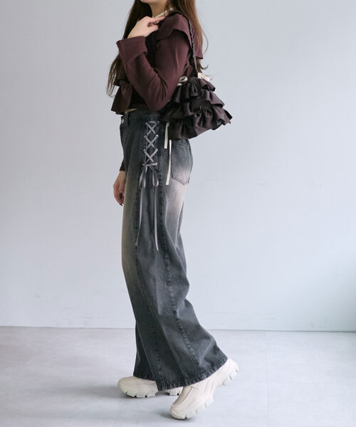 OLIVE des OLIVE（オリーブデオリーブ）の「【SMサイズ展開】サイドレースアップデニムパンツ（その他パンツ・レディース・ブラック/サックスブルー・MEDIUM/SMALL）」の13枚目の写真