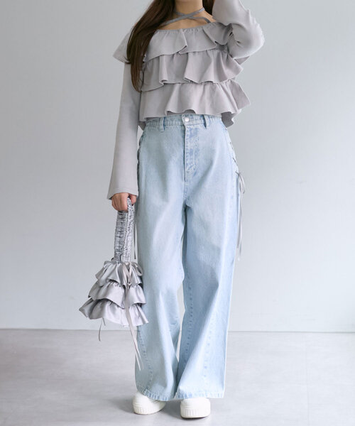 OLIVE des OLIVE（オリーブデオリーブ）の「【SMサイズ展開】サイドレースアップデニムパンツ（その他パンツ・レディース・ブラック/サックスブルー・MEDIUM/SMALL）」の21枚目の写真