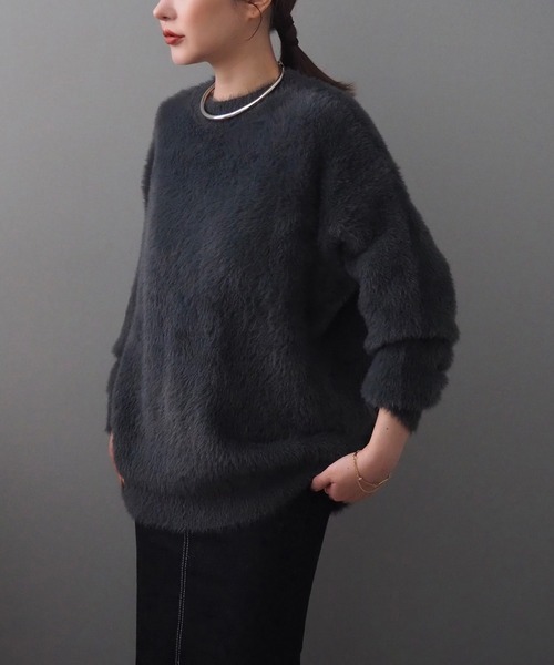 LAULEN(ローレン)の「crew neck shaggy knit /クルーネックシャギー ニット(ニット/セーター・レディース・ブラック/グレー/アイボリー・FREE)」の1枚目の写真