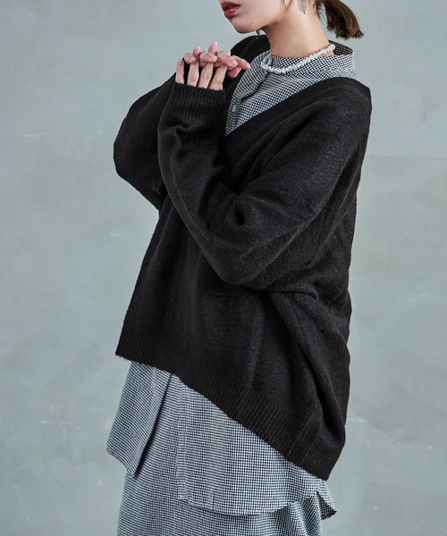 Fashion Letter(ファッションレター)の「【M-5L】深めVネック ニットプルオーバー(ニット/セーター・レディース・ブラック/ライトグレー・4L~5L/LL~3L/M~L)」の10枚目の写真