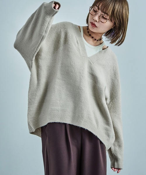 Fashion Letter(ファッションレター)の「【M-5L】深めVネック ニットプルオーバー(ニット/セーター・レディース・ブラック/ライトグレー・4L~5L/LL~3L/M~L)」の14枚目の写真