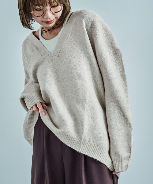 Fashion Letter(ファッションレター)の「【M-5L】深めVネック ニットプルオーバー(ニット/セーター・レディース・ブラック/ライトグレー・4L~5L/LL~3L/M~L)」の18枚目の写真