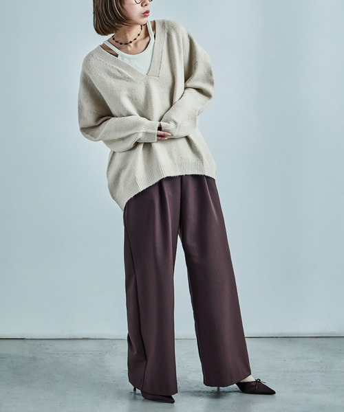 Fashion Letter(ファッションレター)の「【M-5L】深めVネック ニットプルオーバー(ニット/セーター・レディース・ブラック/ライトグレー・4L~5L/LL~3L/M~L)」の19枚目の写真