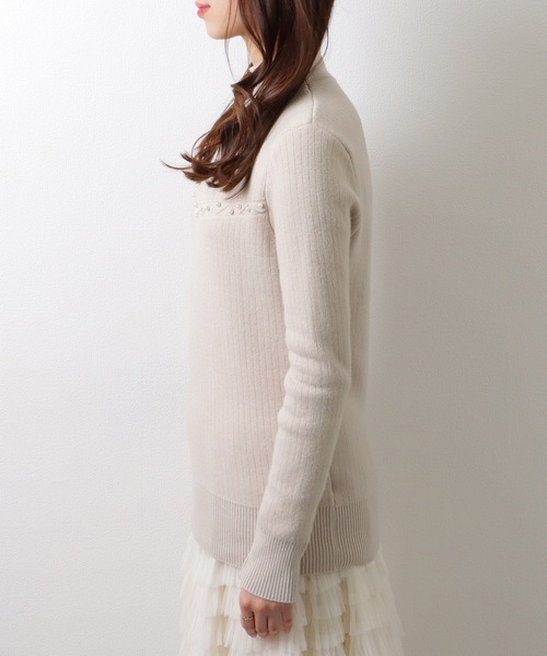 Lace Ladies(レースレディース)の「裏起毛 パール付き メロウ フリル リブ ニット プルオーバー(ニット/セーター・レディース・アイボリー/グレイッシュベージュ/ブラック/ホワイト・FREE)」の15枚目の写真