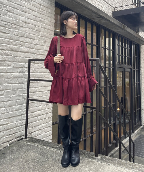 mline（エムライン）の「[mline]ティアードミニワンピース（ワンピース・レディース・ブラウン/ボルドー/ブラック・FREE）」の4枚目の写真