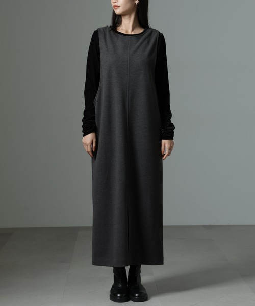 NANO universe（ナノユニバース）の「前後2wayクルーネックストレートラインジャンスカ（ジャンパースカート・レディース・グレー/ベージュ/チャコール・FREE）」の8枚目の写真