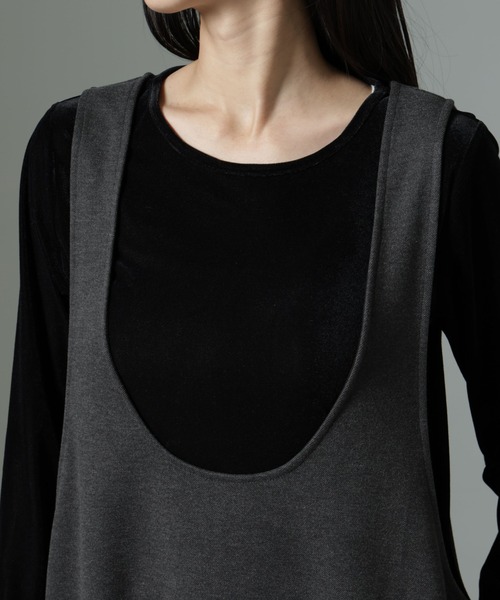NANO universe（ナノユニバース）の「前後2wayクルーネックストレートラインジャンスカ（ジャンパースカート・レディース・グレー/ベージュ/チャコール・FREE）」の7枚目の写真