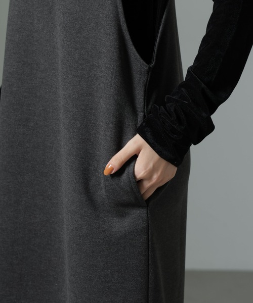NANO universe（ナノユニバース）の「前後2wayクルーネックストレートラインジャンスカ（ジャンパースカート・レディース・グレー/ベージュ/チャコール・FREE）」の6枚目の写真