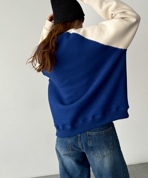 CANAL JEAN（キャナルジーン）の「Lakey Park　ラグラン配色トレーナー 裏起毛（スウェット・レディース・ブルー・ONE SIZE）」の3枚目の写真