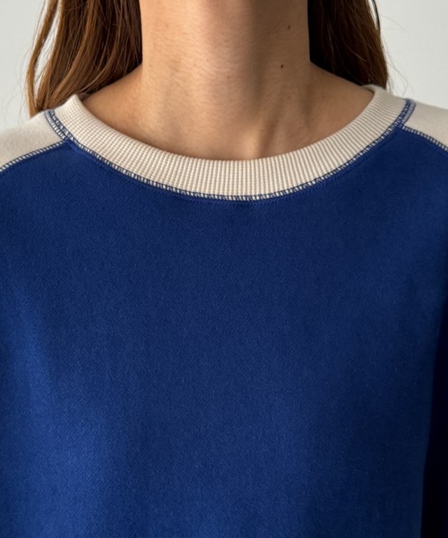CANAL JEAN（キャナルジーン）の「Lakey Park　ラグラン配色トレーナー 裏起毛（スウェット・レディース・ブルー・ONE SIZE）」の8枚目の写真