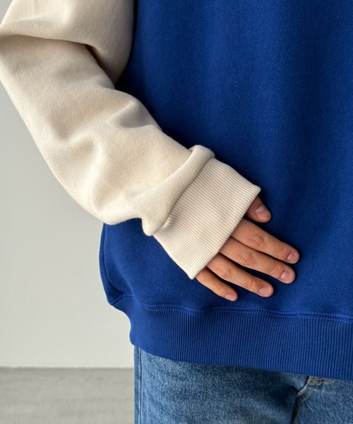 CANAL JEAN（キャナルジーン）の「Lakey Park　ラグラン配色トレーナー 裏起毛（スウェット・レディース・ブルー・ONE SIZE）」の9枚目の写真