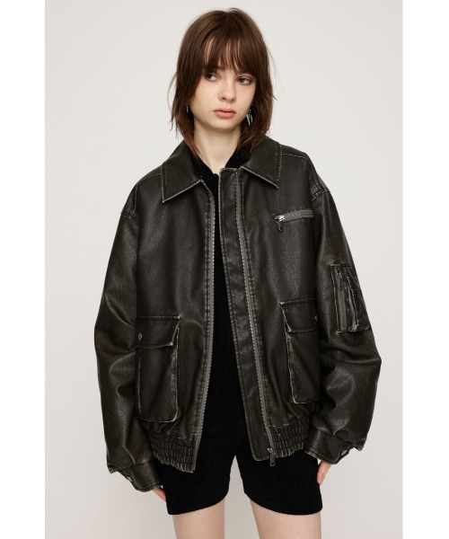 SLYヴィンテージ フェイクレザー ショート ブルゾン SLY(スライ)の「VINTAGE F/LEATHER S/BZ ヴィンテージ