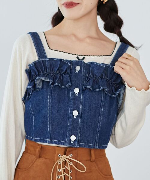 MAJESTIC LEGON（マジェスティックレゴン）の「マルチwayフリルデニムビスチェ（キャミソール・レディース・ネイビー/ブラック/サックスブルー/ピンク・MEDIUM）」の3枚目の写真