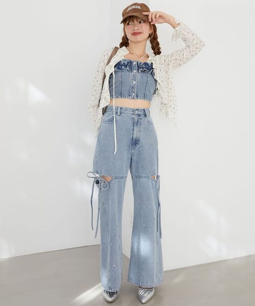 MAJESTIC LEGON（マジェスティックレゴン）の「マルチwayフリルデニムビスチェ（キャミソール・レディース・ネイビー/ブラック/サックスブルー/ピンク・MEDIUM）」の17枚目の写真