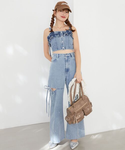 MAJESTIC LEGON（マジェスティックレゴン）の「マルチwayフリルデニムビスチェ（キャミソール・レディース・ネイビー/ブラック/サックスブルー/ピンク・MEDIUM）」の20枚目の写真