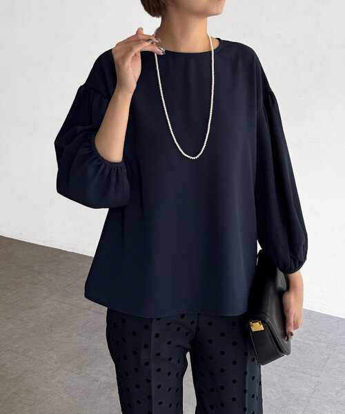 Chez toi(シェトワ)の「【セレモニー対応可】シンプルブラウス(シャツ/ブラウス・レディース・ネイビー/オフホワイト・FREE)」の1枚目の写真
