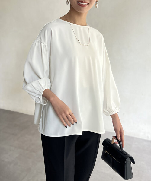 Chez toi(シェトワ)の「【セレモニー対応可】シンプルブラウス(シャツ/ブラウス・レディース・ネイビー/オフホワイト・FREE)」の12枚目の写真