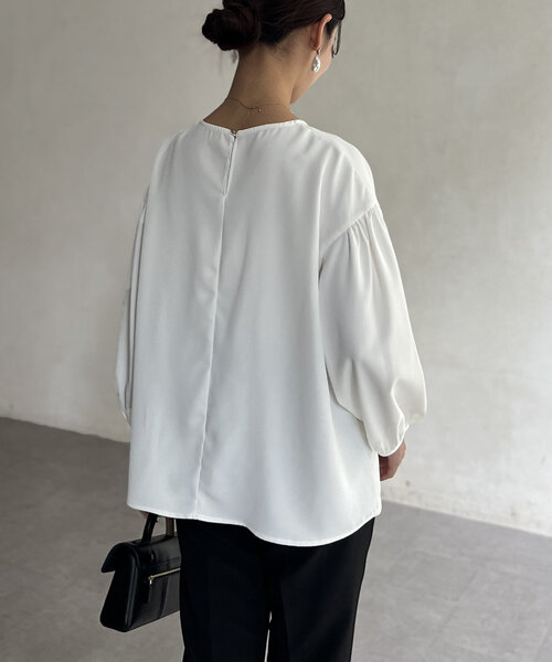 Chez toi(シェトワ)の「【セレモニー対応可】シンプルブラウス(シャツ/ブラウス・レディース・ネイビー/オフホワイト・FREE)」の9枚目の写真