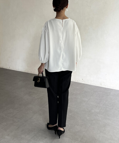 Chez toi(シェトワ)の「【セレモニー対応可】シンプルブラウス(シャツ/ブラウス・レディース・ネイビー/オフホワイト・FREE)」の5枚目の写真