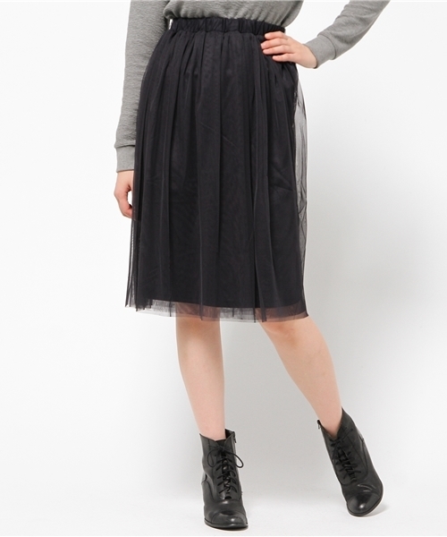 earth music&ecology（アースミュージックアンドエコロジー）の「チュールスカート（スカート・レディース・グレー/ダークネイビー/アイボリー/カーキ・FREE）」の4枚目の写真