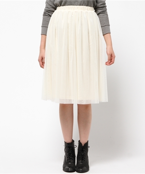 earth music&ecology（アースミュージックアンドエコロジー）の「チュールスカート（スカート・レディース・グレー/ダークネイビー/アイボリー/カーキ・FREE）」の9枚目の写真