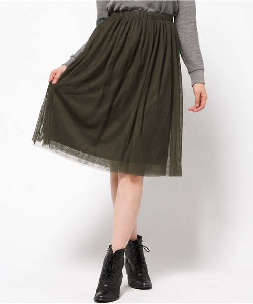 earth music&ecology（アースミュージックアンドエコロジー）の「チュールスカート（スカート・レディース・グレー/ダークネイビー/アイボリー/カーキ・FREE）」の8枚目の写真