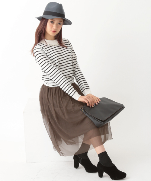 earth music&ecology（アースミュージックアンドエコロジー）の「チュールスカート（スカート・レディース・グレー/ダークネイビー/アイボリー/カーキ・FREE）」の13枚目の写真