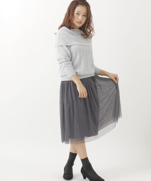 earth music&ecology（アースミュージックアンドエコロジー）の「チュールスカート（スカート・レディース・グレー/ダークネイビー/アイボリー/カーキ・FREE）」の16枚目の写真