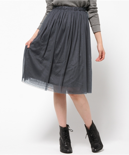 earth music&ecology（アースミュージックアンドエコロジー）の「チュールスカート（スカート・レディース・グレー/ダークネイビー/アイボリー/カーキ・FREE）」の14枚目の写真