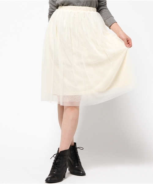 earth music&ecology（アースミュージックアンドエコロジー）の「チュールスカート（スカート・レディース・グレー/ダークネイビー/アイボリー/カーキ・FREE）」の15枚目の写真