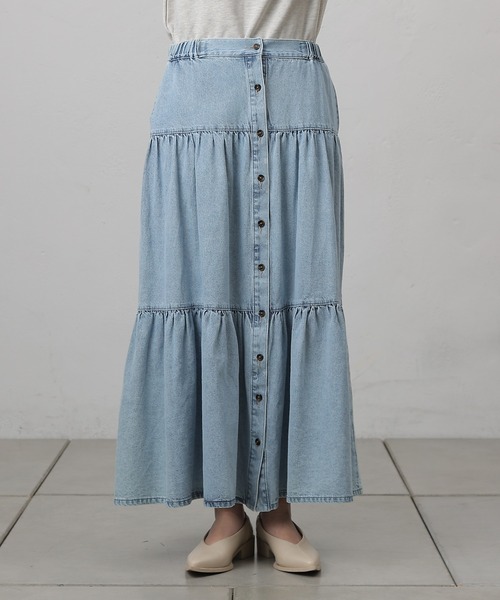 COLONY 2139（コロニートゥーワンスリーナイン）の「デニムティアードボタンスカート（デニムスカート・レディース・サックスブルー/ネイビー・SMALL/MEDIUM）」の19枚目の写真