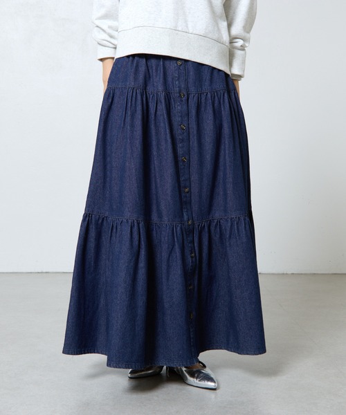COLONY 2139（コロニートゥーワンスリーナイン）の「デニムティアードボタンスカート（デニムスカート・レディース・サックスブルー/ネイビー・SMALL/MEDIUM）」の3枚目の写真