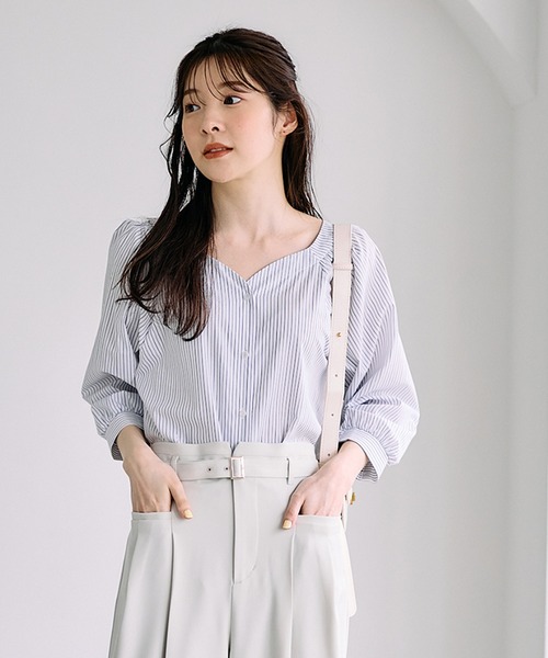 12Twelve Agenda（トゥエルブ　アジェンダ）の「ラメストライプ前後2wayブラウス（シャツ/ブラウス・レディース・サックスブルー/オフホワイト/イエロー・M）」の4枚目の写真